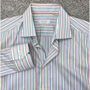 Eton of Sweden Contemporary Slim Fit Pastel Striped Dress Shirt Men's 42 16.5/36